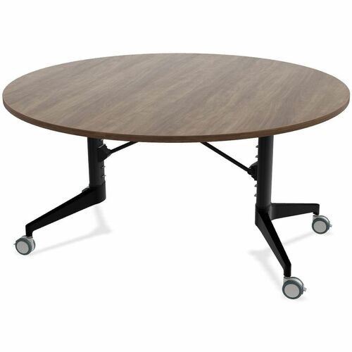 Scissor Tables Folding Table - Mangalore Mango Round Top - Matte Black Column Leg, Powder Coated Base - 60" Table Top Diameter - 29" Height - Conference, Dining, Multipurpose - Assembly Required - High Pressure Laminate (HPL) Top Material - Cast Aluminum 