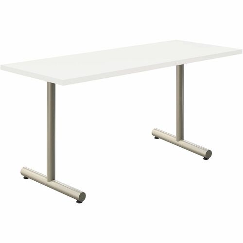 Acacia Collection Table Desk - Frosty White Top - Silver T-shaped, Powder Coated Base - 24" Table Top Width x 60" Table Top Depth x 1.10" Table Top Thickness - 30" Height - Assembly Required - High Pressure Laminate (HPL) Top Material - Steel Base Materia