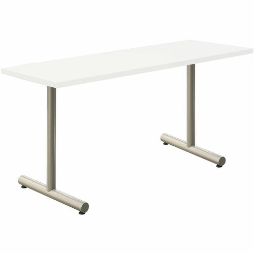 Acacia Collection Table Desk - Frosty White Top - Silver T-shaped, Powder Coated Base - 18" Table Top Width x 60" Table Top Depth x 1.10" Table Top Thickness - 30" Height - Assembly Required - High Pressure Laminate (HPL) Top Material - Steel Base Materia