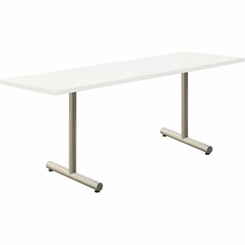 Acacia Collection Table Desk - Frosty White Top - Silver T-shaped, Powder Coated Base - 18" Table Top Width x 72" Table Top Depth x 1.10" Table Top Thickness - 30" Height - Assembly Required - High Pressure Laminate (HPL) Top Material - Steel Base Materia