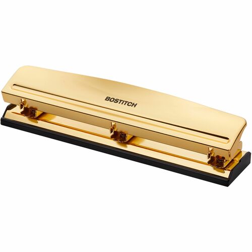Bostitch Manual Hole Punch - 15 Sheet - Round Shape - Metal, Steel, Rubber - 1.90" (48.26 mm) Width x 10.80" (274.32 mm) Depth x 2.60" (66.04 mm) Height - Gold