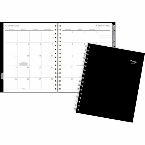 Mead Basic Weekly/Monthly Planner - Weekly, Monthly - 15 Month - October to December - 1 Week, 1 Month Double Page Layout - 7" x 9" Sheet Size - Twin Wire - Black Poly Cover