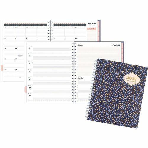Mead CatCoq Berry Branches Weekly/Monthly Planner - Monthly, Weekly - 15 Month - October 2026 to December 2027 - Letter - 8 1/2" x 11" Sheet Size - Wire Bound - Poly Cover