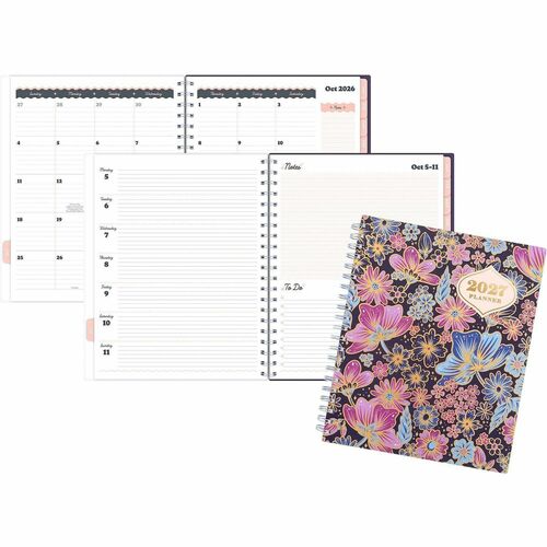 Mead CatCoq Retro Flower Weekly/Monthly Planner - Weekly, Monthly - 15 Month - October 2026 to December 2027 - Letter - 8 1/2" x 11" Sheet Size - Wire Bound - Poly Cover