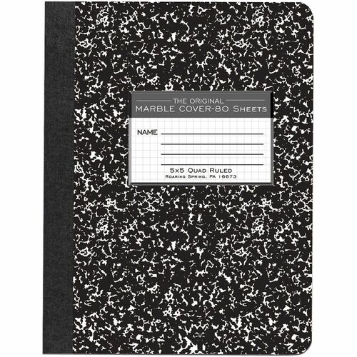 Roaring Spring Quad-Ruled Composition Notebooks - 80 Sheets - 160 Pages - Sewn/Tapebound - Both Side Ruling Surface - Quad Ruled Front Ruling - Red Margin - 15 lb Basis Weight - 9.8" Width x 7.5" Depth - White Paper - Black Marble Board Cover - Hard Cover