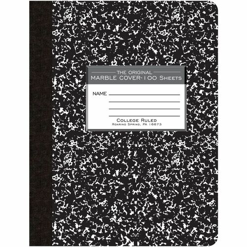 Roaring Spring 100-sheet College Ruled Comp. Book - 100 Sheets - 200 Pages - Sewn/Tapebound - Both Side Ruling Surface - College Ruled Front Ruling - Red Margin - 15 lb Basis Weight - 9.8" Width x 7.5" Depth - White Paper - Black Marble Board Cover - Hard