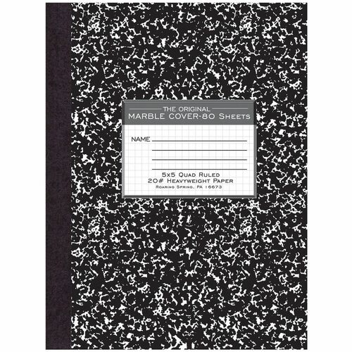 Roaring Spring Quad-Ruled Composition Notebooks - 80 Sheets - 160 Pages - Printed - Sewn/Tapebound - Both Side Ruling Surface - Quad Ruled Front Ruling - 15 lb Basis Weight - 10.1" Width x 7.9" Depth - White Paper - Black Marble Marble Board Cover - Hard 