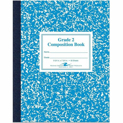 Roaring Spring First-grade Composition Books - 50 Sheets - 100 Pages - Sewn/Tapebound - Both Side Ruling Surface - Ruled Front Ruling - 15 lb Basis Weight - 9.8" Width x 7.8" Depth - White Paper - Blue Marble Marble Cover - Flexible Cover, Smooth