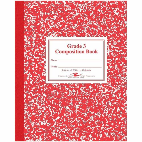Roaring Spring First-grade Composition Books - 50 Sheets - 100 Pages - Sewn/Tapebound - Both Side Ruling Surface - Ruled Front Ruling - 15 lb Basis Weight - 9.8" Width x 7.8" Depth - White Paper - Red Marble Marble Cover - Flexible Cover, Smooth