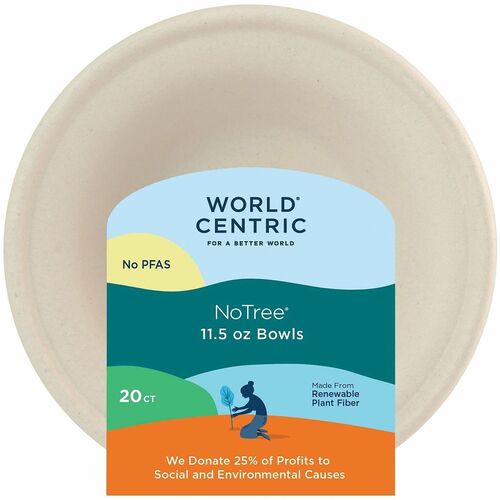 No Tree 11.5oz Fiber Bowls - Commercial, Food - Beige - Fiber, Bamboo Body - 20 / Pack