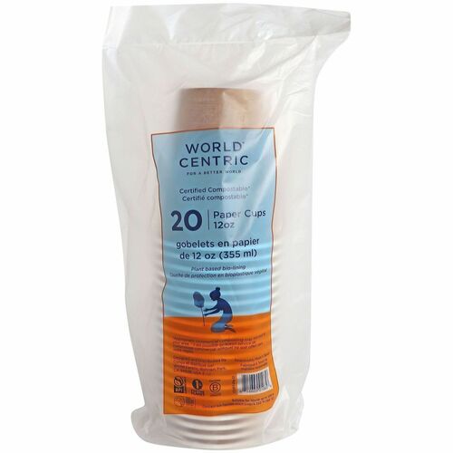 World Centric Cup - 12 fl oz - Beige - Paper, Sugarcane Paper - Hot Drink, Tea, Coffee, Beverage, Cafe, Deli, Restaurant - No