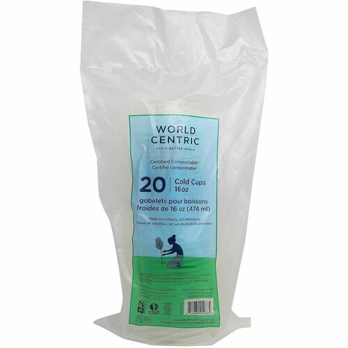 World Centric Cup - 16 fl oz - Clear - Plastic, Polylactic Acid (PLA) - Cold, Beverage, Iced Coffee, Smoothie, Iced Tea, Cold Drink, Cafe, Restaurant, Deli - No - 20 / Pack