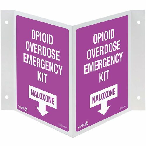 Aero Overdose Kit 3-Way Wall Sign - Print/Message "OPIOID OVERDOSE EMERGENCY KIT NALOXONE" - 43" Width x 61" Height - White, Purple Print/Message Color - Wall - Durable - Public Space, Workplace, Community Center - 1 Each