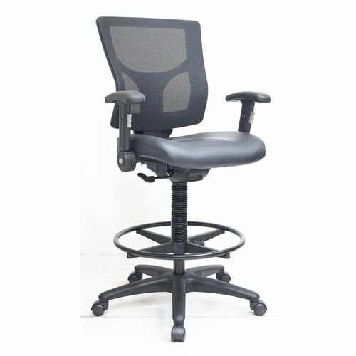 Lorell Conjure Office Stools - Vinyl, Polyurethane, Molded Foam Seat Material - Mesh Back Material - Black - Metal, Nylon - Armrest