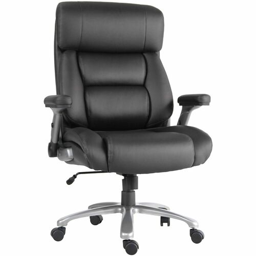 Lorell Big & Tall Flip Arm Chair - Mesh, Vinyl Back Material - Plastic Frame Material - Black - Armrest