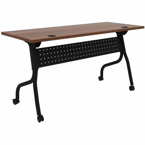 Lorell Preference Flip/Nest Training Tables - Walnut Top - Black Four Leg Base - 4 Legs - 60" Table Top Width x 23.60" Table Top Depth - 29.50" Height - Training, Storage - Assembly Required - Black - Nylon - Melamine Top Material - Metal Base Material