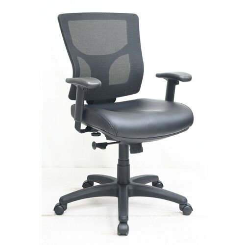 Lorell Conjure Swivel/Tilt Task Chairs - Vinyl Seat Material - Mesh Back Material - Mid Back - Black - Nylon - Armrest