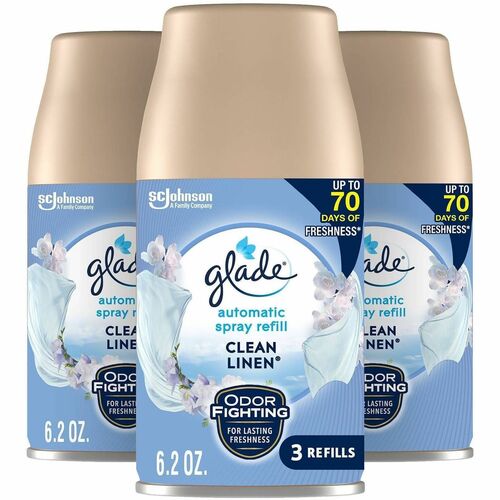 Glade Automatic Spray Refills - Aerosol - 6.2 fl oz (0.2 quart) - Clean Linen - 70 Day - Odor Neutralizer - 3 / Pack