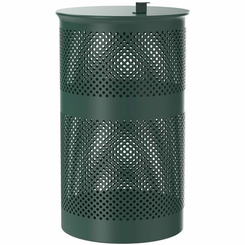 Furloo 13-Gallon Pet Waste Trash Can - Open Top - Hinged Lid - 13 gal Capacity - Round - For Commercial, Outdoor, Residential - Heavy Duty, Powder Coated, Wall Mountable, Weather Resistant, Rust Proof, Non-slip, Sturdy, Durable, UV Resistant, Corrosion Re