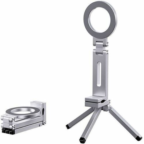 DAC® Portable Magnetic Phone Holder - Aluminum Alloy - Silver - For Smartphone - Magnetic, Flexible, Adjustable Tilt, Compact, Foldable, Durable, Long Lasting