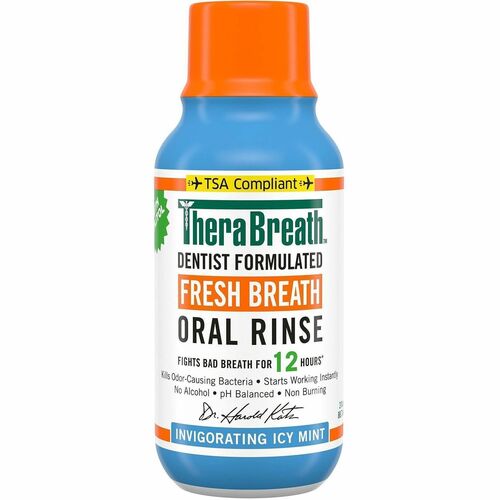TheraBreath Fresh Breath Oral Rinse - For Mouthwash, Bad Breath - Icy Mint - 3 fl oz Bottle - 8 Pack