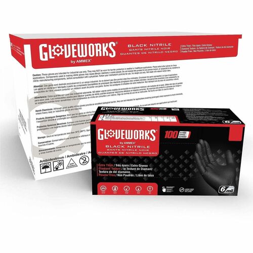 Gloveworks Powder-Free Industrial RDT Nitrile Gloves - 6 mil Thickness x 18.26" Glove Length - Liquid, Dirt, Grime Protection - Polymer Coating - X-Large Size - For Right/Left Hand - Nitrile - Black - Liquid Resistant, Sweat Resistant, Comfortable, Air Ve