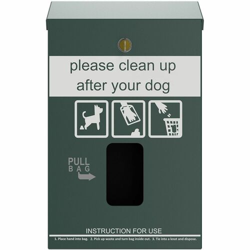 Furloo Wall-Mount Pet Waste Header Bag Dispenser - Green - Galvanized Steel - Heavy Duty, Locking Mechanism, Rust-free, Moisture Resistant, Weather Resistant, Powder Coat Finish, Wall Mountable - 16.5" Height x 9.8" Width x 3.5" Depth
