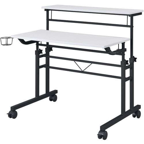 Techni Mobili Rolling Writing Desk - Textured, White Top - Modern Style - 44 lb Capacity - Height Adjustable - 36" Table Top Width x 25" Table Top Depth x 0.69" Table Top Thickness - 40" Height - Writing, Home Office, Laptop - Assembly Required - White - 