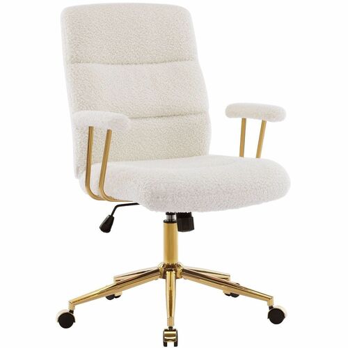 Techni Mobili Textured Boucle Office Chair - White Seat Color - Plush, Foam Seat Material - White Back Color - Foam, Plush Back Material - 5-star Base - White, Gold - Nylon - Armrest - 1 Box