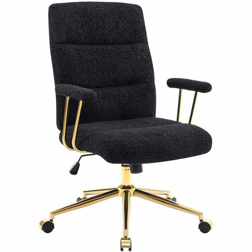 Techni Mobili Textured Boucle Office Chair - Black Seat Color - Plush, Foam Seat Material - Black Back Color - Foam, Plush Back Material - 5-star Base - Gold, Black - Nylon - Armrest - 1 Box