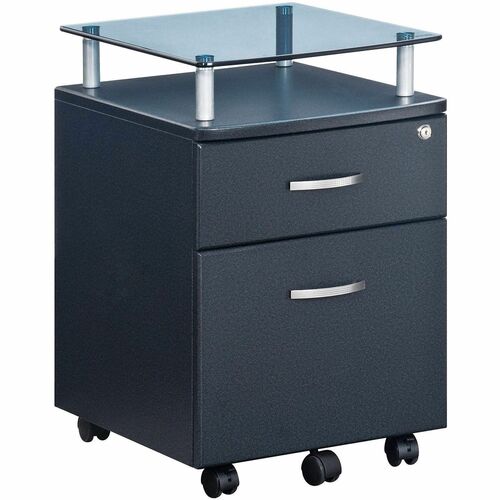 Techni Mobili Rolling Glass-Top Filing Cabinet - 15.7" Width x 17.5" Depth x 24" Height - 1 x Shelf(ves) - 2 x Drawer(s) for File - 74 lb Load Capacity - Locking Drawer, Locking Mechanism, Moisture Resistant, Scratch Resistant, Durable, Mobility - Graphit