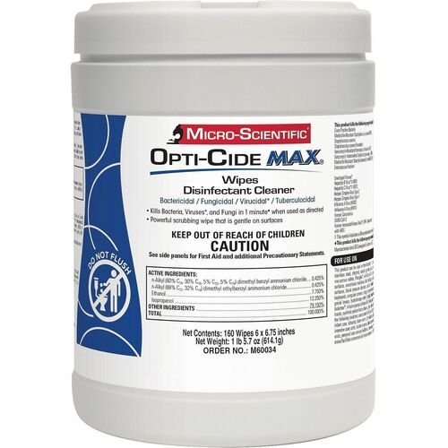 MICRO-SCIENTIFIC Opti-Cide MAX Wipes - For Multi Surface - Wipe - Recommended For: Bacteria Remover - Disinfectant - Gray - 160 Wipe