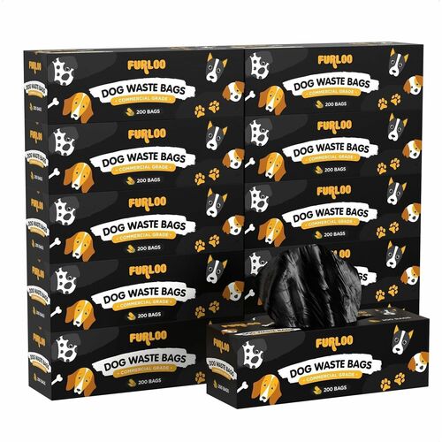 Furloo Roll Dog Waste Station Refill Bags - For Dog - Large - Black - Leak Resistant, Unscented, BPA-free8" Width13" Length - 2000 / Carton