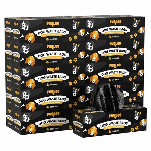 Furloo Roll Dog Waste Station Refill Bags - For Dog - Standard - Black - Unscented, Leak Resistant, BPA-free8" Width13" Length - 4000 / Carton