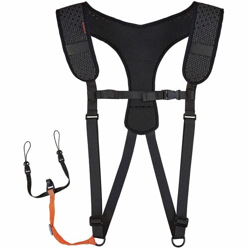 Ergodyne Squids 3142 Padded Shoulder Barcode Scanner Harness & Lanyard - Adjustable - Extra Large (XL) - Hook & Loop Attachment - Black - 1 / Each