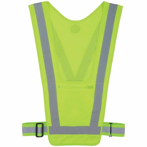 Ergodyne GloWear 8045X Hi-Vis Safety Vest - Recommended for: Running, Outdoor - One Size - Visibility Protection - G-Hook Closure - 1 Pocket(s) - Polyester Mesh - Lime - High Visibility, Reflective Band, Reflective, Adjustable, Waistband, Flexible, Lightw