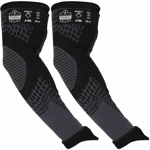 Ergodyne ProFlex 7991 Protective Arm Sleeve - 22" Length - Black - Tungsten Fiber - Machine Washable, Cut Resistant, Comfortable, Adjustable Fit, Abrasion Resistant, Breathable
