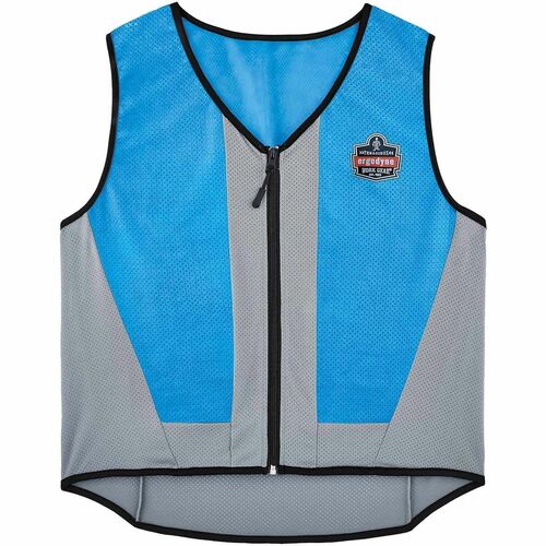 Ergodyne Chill-Its 6667 Wet Cooling Vest - Recommended for: Construction, Landscaping, Roofing, Gardening, Hiking, Sport - Small - Heat, Heat Stress, Warm Temperature Protection - Zipper Closure - Polyvinyl Alcohol (PVA), Nylon, Polyester, Spandex - Blue 