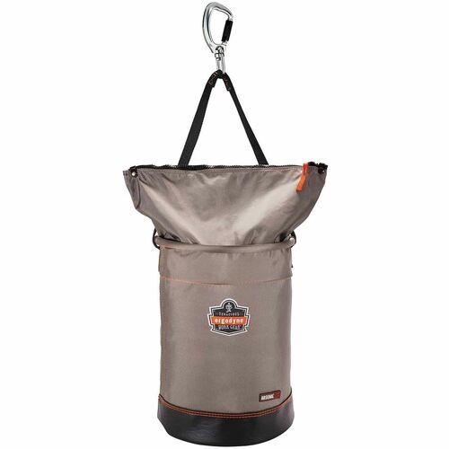 Ergodyne Arsenal Carrying Case Rugged (Bucket) Tools - Gray - Drop Resistant, Spill Resistant, Tangle Resistant, Rust Resistant - 1200D Nylon, Synthetic Leather, Tarpaulin, Nickel Body - D-ring, Carabiner Clip, Handle - 17" Height x 12.5" Diameter - Large