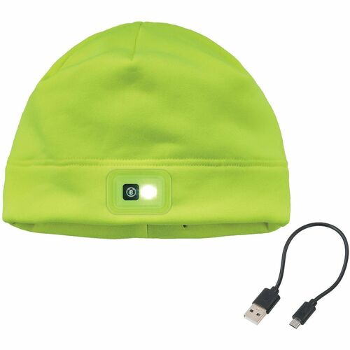 Ergodyne N-Ferno 6801 Winter Skull Cap with LED Rechargeable Light - Fleece - Lime