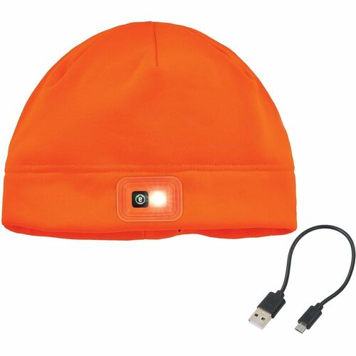 Ergodyne Winter Skull Cap with LED Rechargeable Light - Fleece - Orange