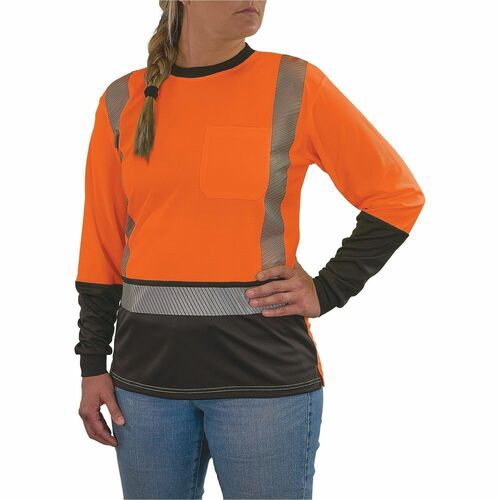 Ergodyne Women's Performance Hi-Vis Long Sleeve T-Shirt - Type R, Class 2, Black Bottom - Large Size - Women - Polyester, Fabric - Black, Orange
