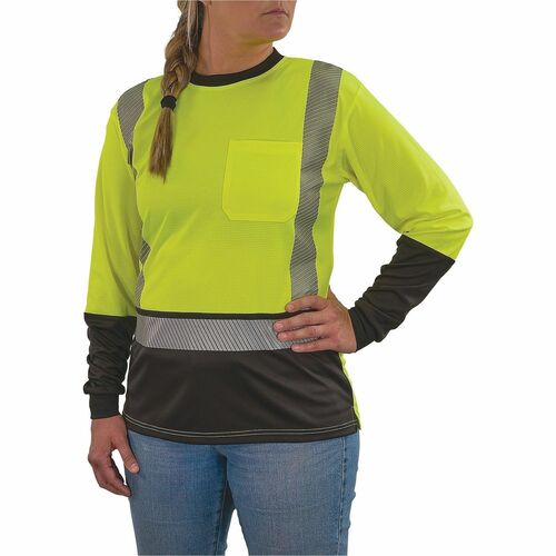 Ergodyne Women's Performance Hi-Vis Long Sleeve T-Shirt - Type R, Class 2, Black Bottom - 2XL Size - Women - Polyester, Fabric - Lime, Black