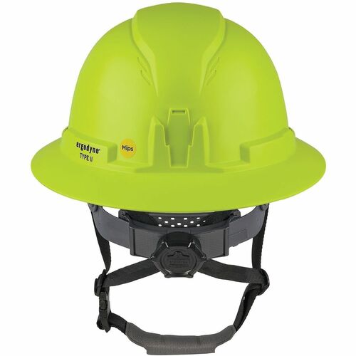 Ergodyne Skullerz 8963-MIPS Type 2 Full-Brim Safety Helmet - Recommended for: Construction, Utility, Oil & Gas, Forestry, Mining, General Purpose - Head, Impact, Sun, Rain Protection - Expanded Polystyrene Foam (EPS) - Lime - Adjustable Ratchet, Ratchet, 