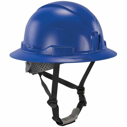 Ergodyne Skullerz 8963 Type 2 Full-Brim Safety Helmet - Recommended for: Construction, Utility, Oil & Gas, Forestry, Mining, General Purpose - Impact, Head, Sun, Rain Protection - Expanded Polystyrene Foam (EPS), Polyester - Blue - Impact Resistant, Chin 