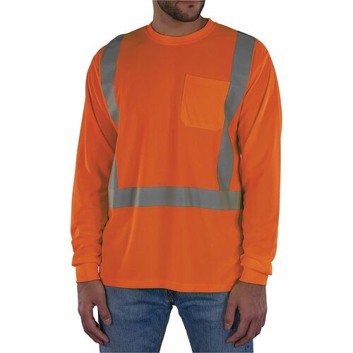 Ergodyne GloWear 8284 Essential Hi-Vis Long-Sleeve T-Shirt - Large Size - Unisex - Polyester, Fabric - Orange