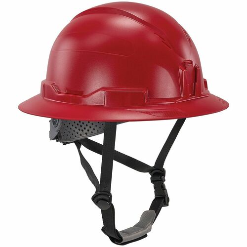 Ergodyne Skullerz 8963 Type 2 Full-Brim Safety Helmet - Recommended for: Construction, Utility, Oil & Gas, Forestry, Mining, General Purpose - Impact, Head, Sun, Rain Protection - Expanded Polystyrene Foam (EPS), Polyester - Red - Impact Resistant, Chin S