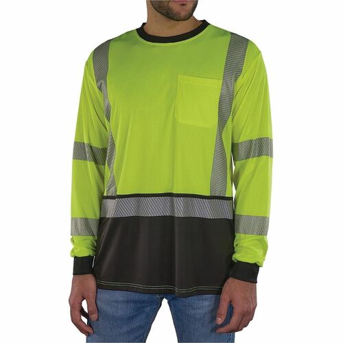 Ergodyne GloWear 8371BK Hi-Vis Long-Sleeve T-Shirt - Extra Large (XL) Size - Unisex - Polyester, Fabric - Lime, Black
