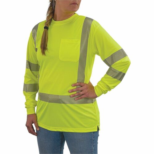 Ergodyne GloWear 8387 Womens Hi-Vis Long-Sleeve T-Shirt - 3XL Size - Women - Polyester, Fabric - Lime