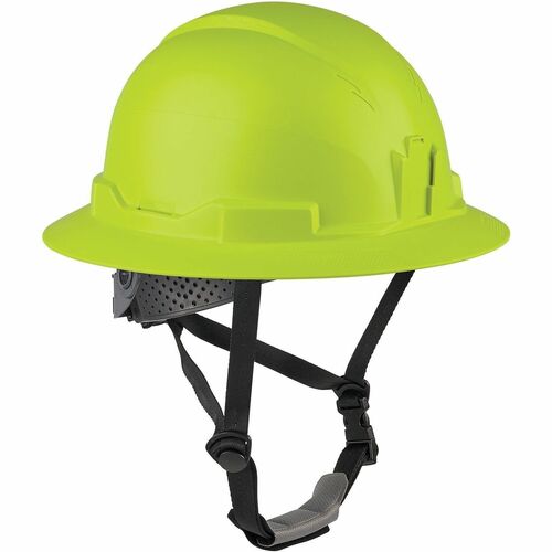 Ergodyne Skullerz 8963 Type 2 Full-Brim Safety Helmet - Recommended for: Construction, Utility, Oil & Gas, Forestry, Mining, General Purpose - Impact, Head, Sun, Rain Protection - Expanded Polystyrene Foam (EPS), Polyester - Lime - Impact Resistant, Chin 